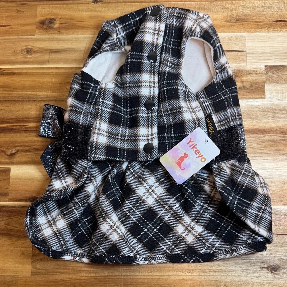 Plaid Black and White Holiday Skirt‎ with Bow Dog Dress